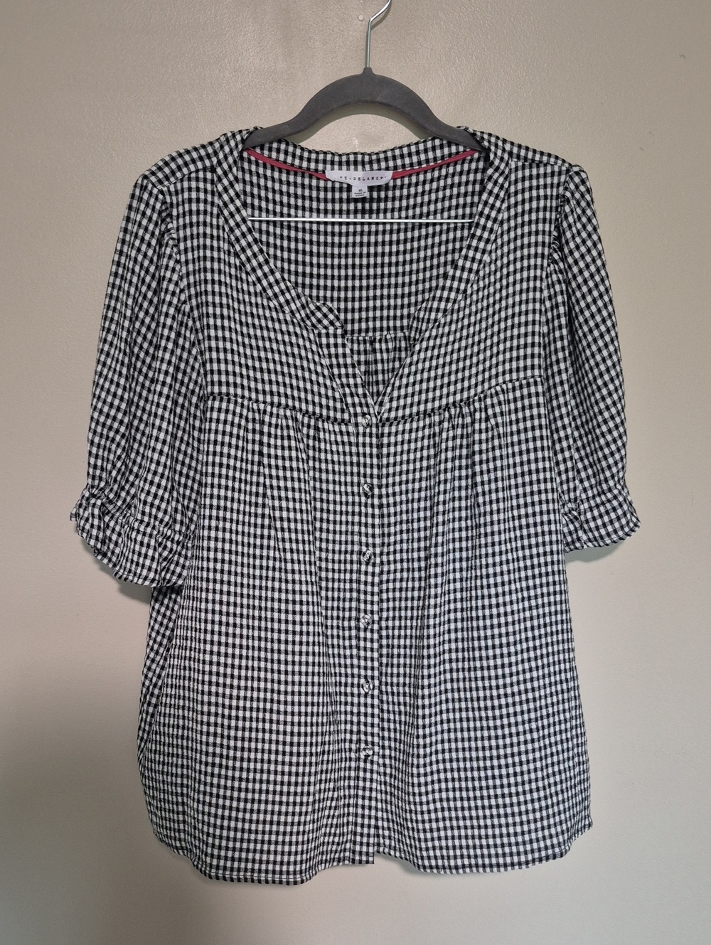 Gingham Button-Front Women's Top - Black & White